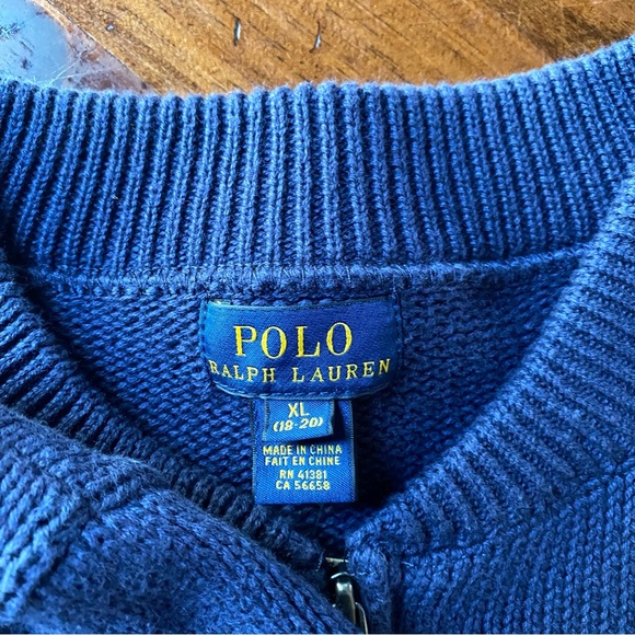 Polo by Ralph Lauren - Big Polo Zip Cardigan Blue Sweater - size xL 18-20 - Picture 6 of 6